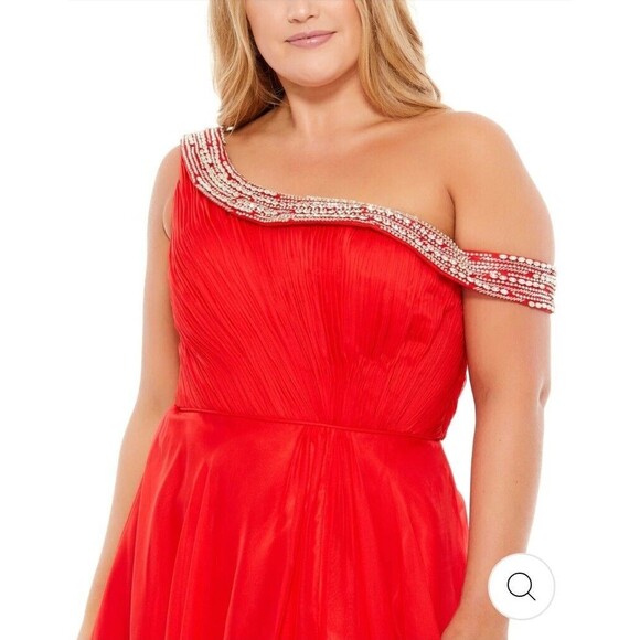 New MAC DUGGAL 67727 Red Beaded Drop Shoulder Pleated Flowy Gown Wn's (14W)-$458 - Picture 3 of 12